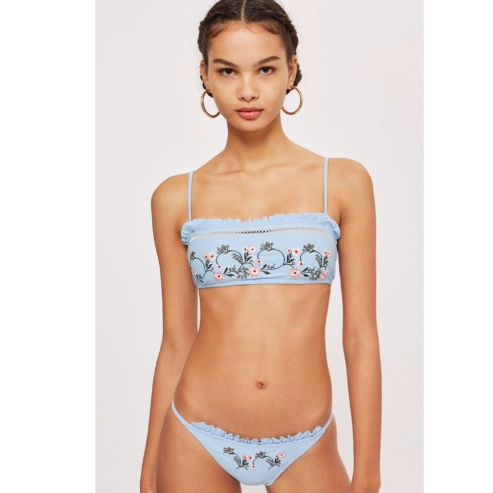 Topshop Light Blue Floral Embroidered Bikini